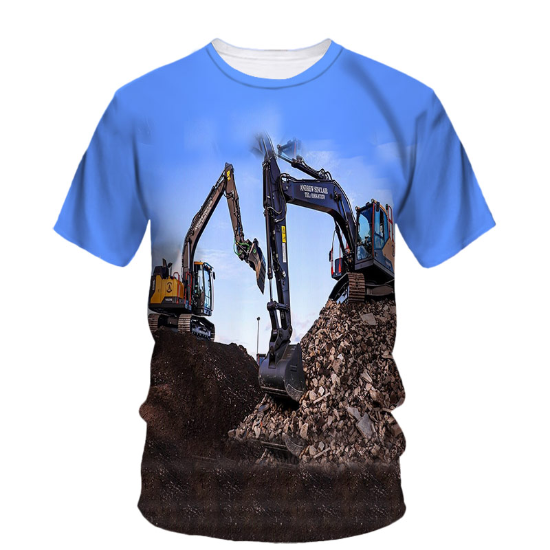 Camiseta casual solta masculin - 3D Printing Excavator avaliação e preço