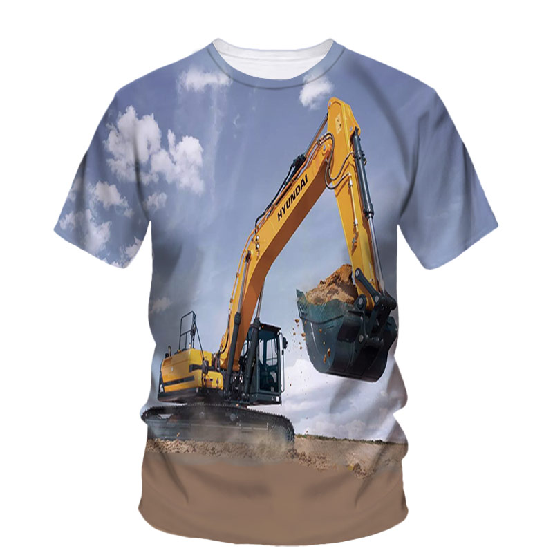 Camiseta casual solta masculin - 3D Printing Excavator avaliação e preço